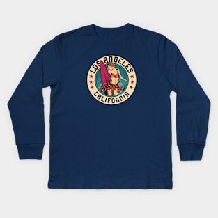 Vintage Surfing Badge for Los Angeles, California Kids Long Sleeve T-Shirt